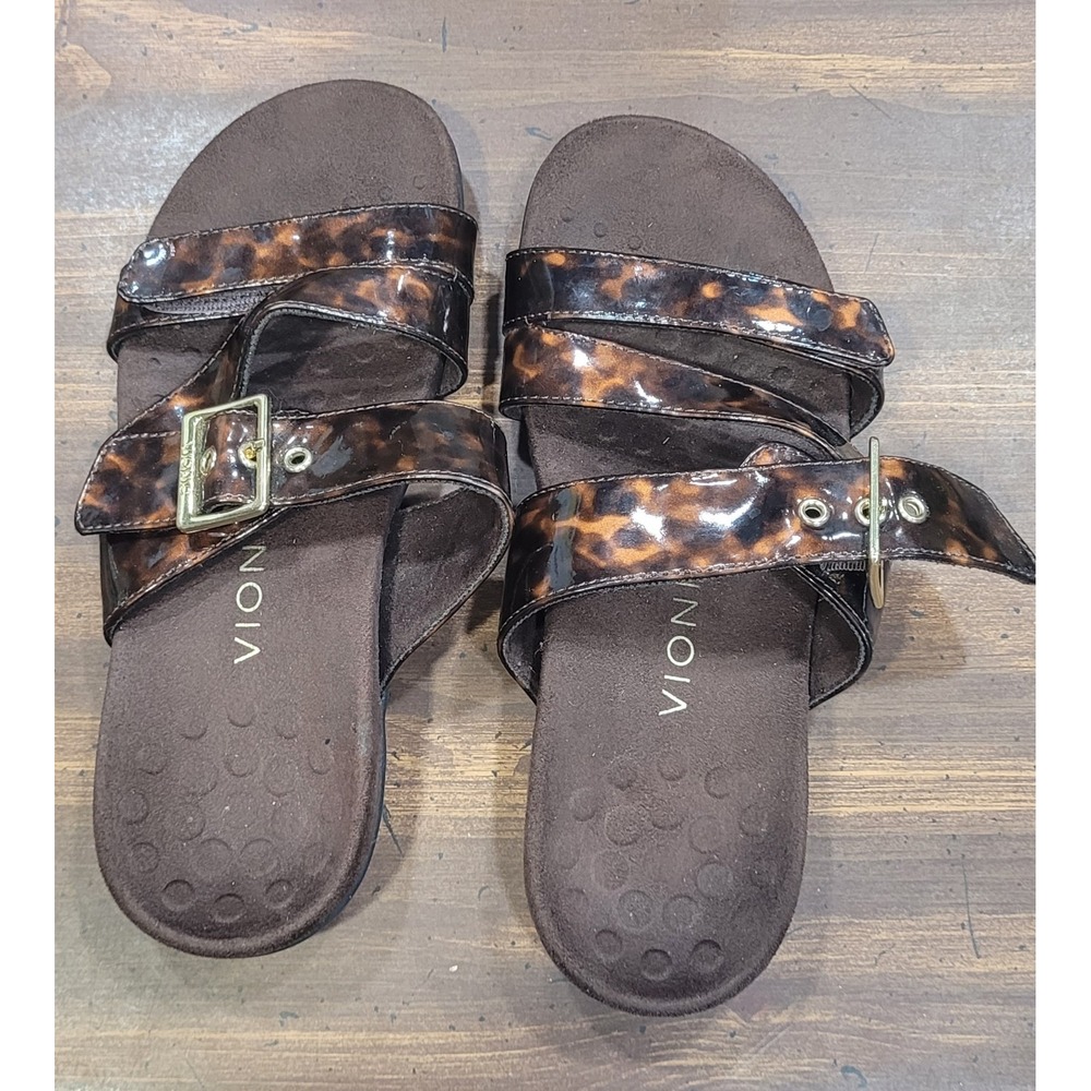 Vionic Skylar Orthaheel Technology Slip-On Slide Brown Sandals Sz 6/GUC